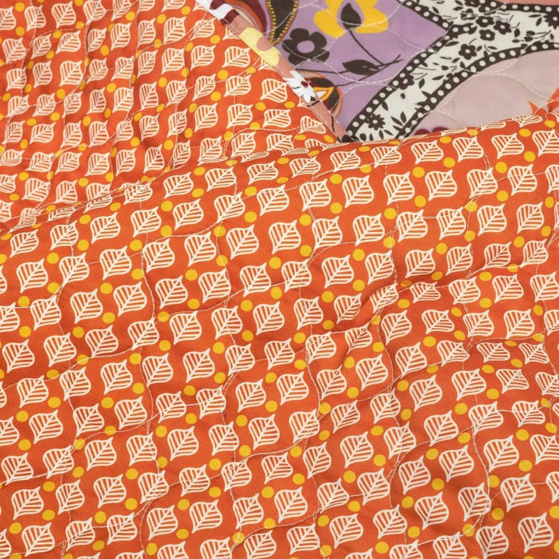 King size Boho Floral Lightweight Cotton Orange Mauve Yellow 3-Piece Quilt Set by HomePacific