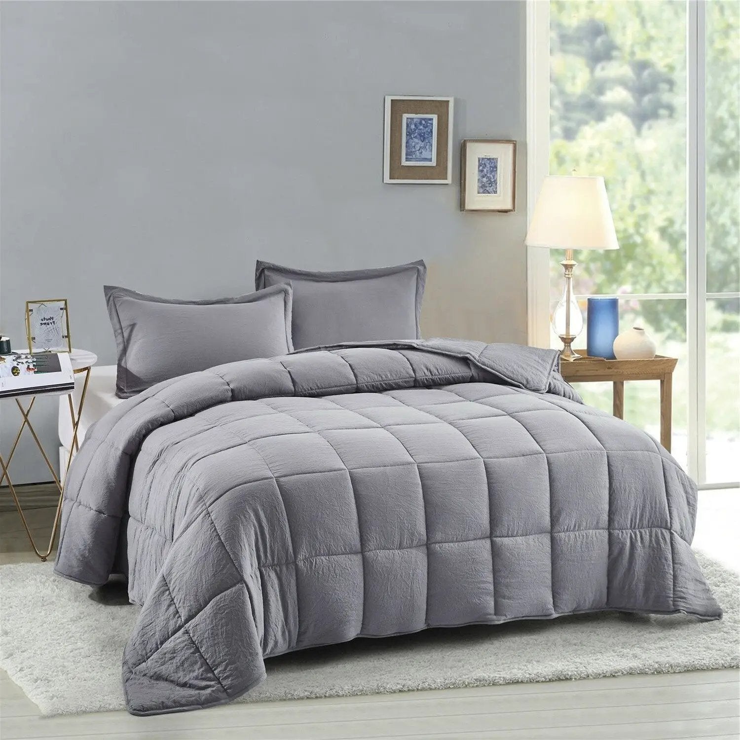 King Size Grey 3 Piece Microfiber Reversible Comforter Set by HomePacific