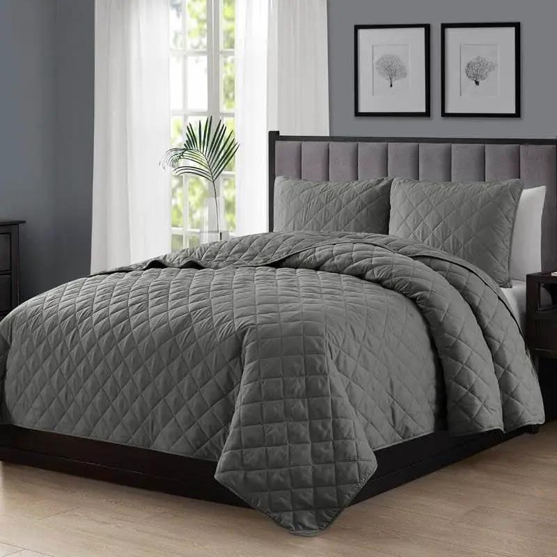 King/CAL King 3-Piece Dark Grey Polyester Microfiber Diamond Quilted Quilt Set by HomePacific