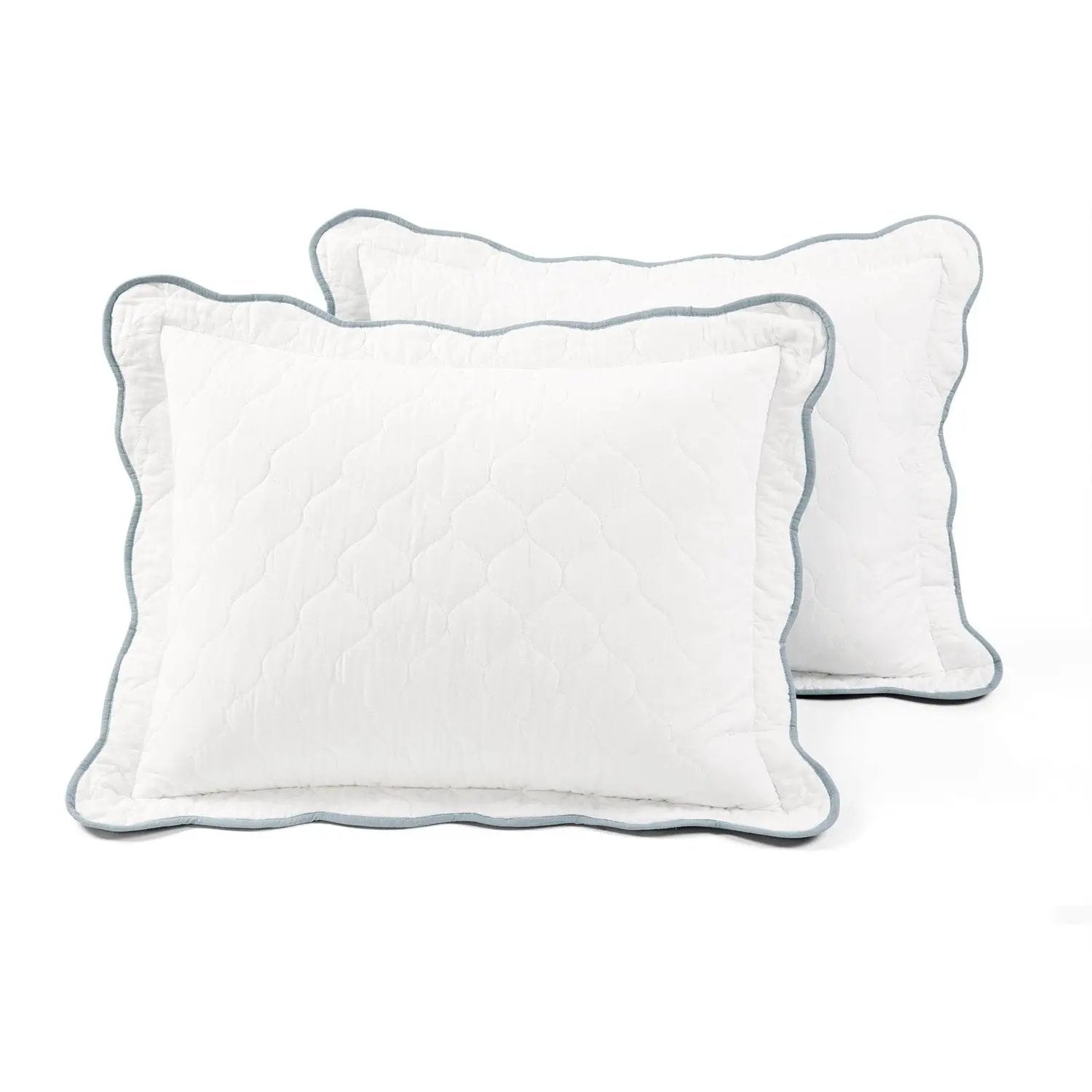 King/Cal King White Blue Scalloped Edge Reversible Thin Light Quilt Set by HomePacific