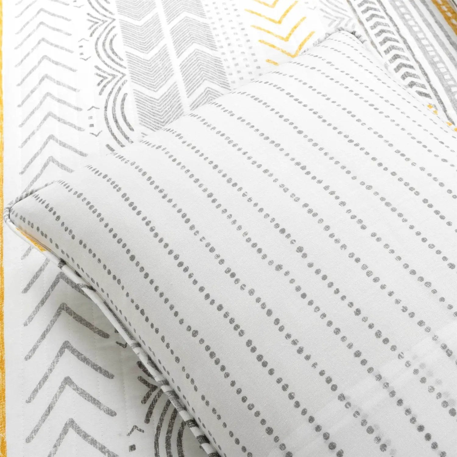King Scandinavian Grey/Yellow/White Chevron Stripe Reversible Cotton Quilt Set by HomePacific