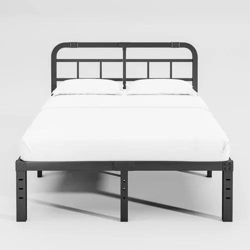 King Size Heavy Duty Black Metal Platform Bed Frame with Headboard by HomePacific