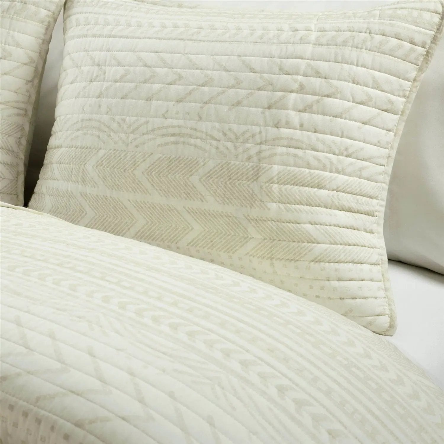 King size Scandinavian Chevron Ivory Reversible Cotton Quilt Set by HomePacific