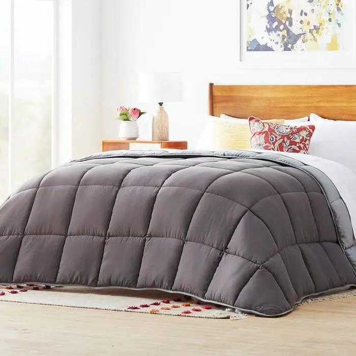 King Size All Seasons Plush Light/Dark Grey Reversible Polyester Down Alternative Comforter by HomePacific