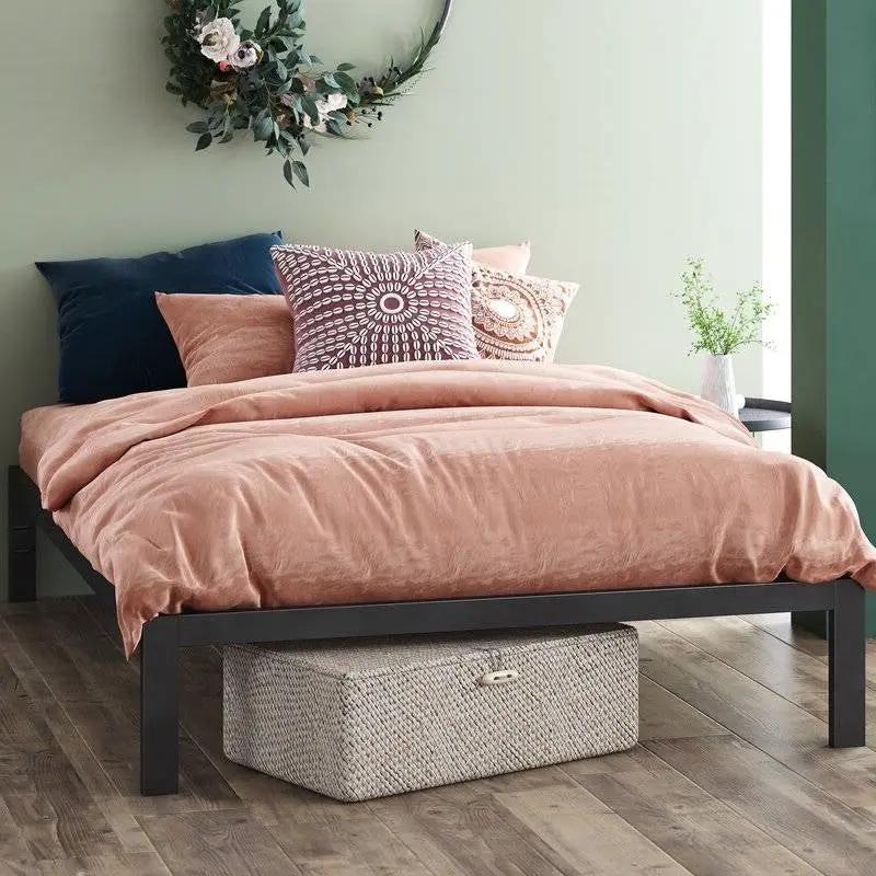 King Black Metal Platform Bed Frame with Wood Slats - 700 lbs Weight Capacity by HomePacific