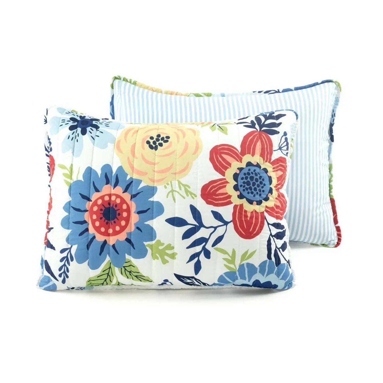 King size Lightweight Floral Navy Blue Coral White 3-Piece Polyester Quilt Set by HomePacific