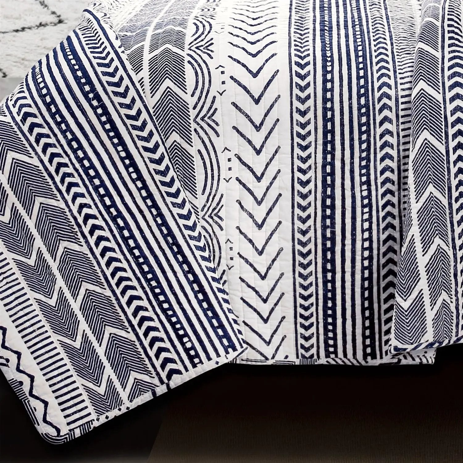 3 Piece Scandinavian Blue White Reversible Cotton Set in King by HomePacific