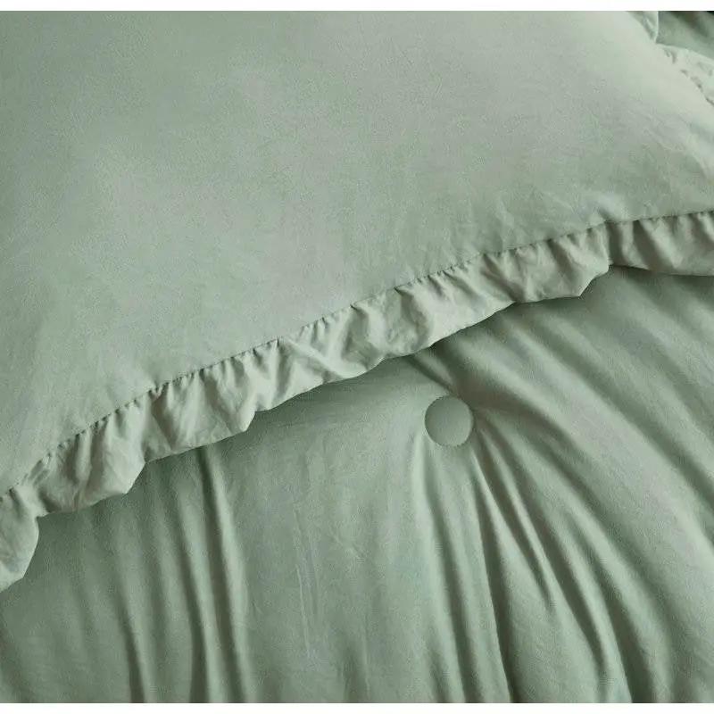 Oversized King Sage Microfiber 3-Piece Comforter Set with Ruffled Edge Trim by HomePacific