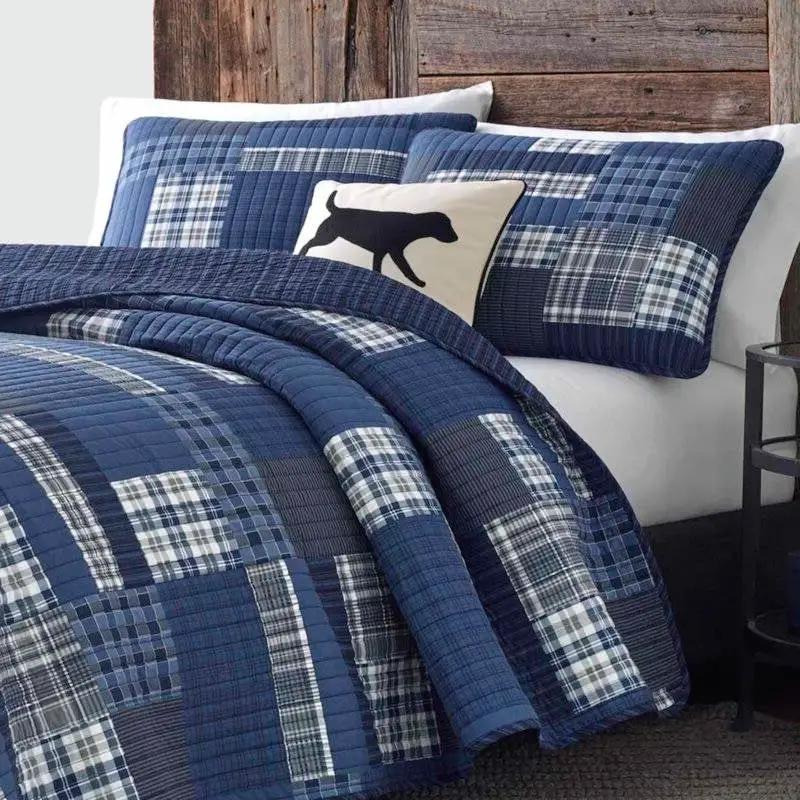King size 100-Percent Cotton Reversible 3 Piece Blue Patchwork Quilt Set by HomePacific