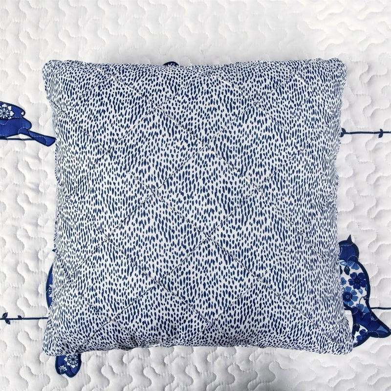 King size Blue White Navy Floral Birds On Wire Lightweight 7 Piece Quilt Set by HomePacific
