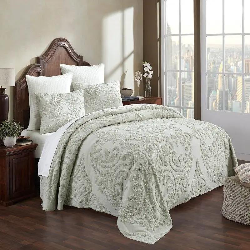 King Size 100-Percent Cotton Chenille 3-Piece Coverlet Bedspread Set in Sage by HomePacific