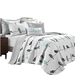 King Size Blue Grey Birds On Wire Lightweight 7 PCS Quilt Set by HomePacific