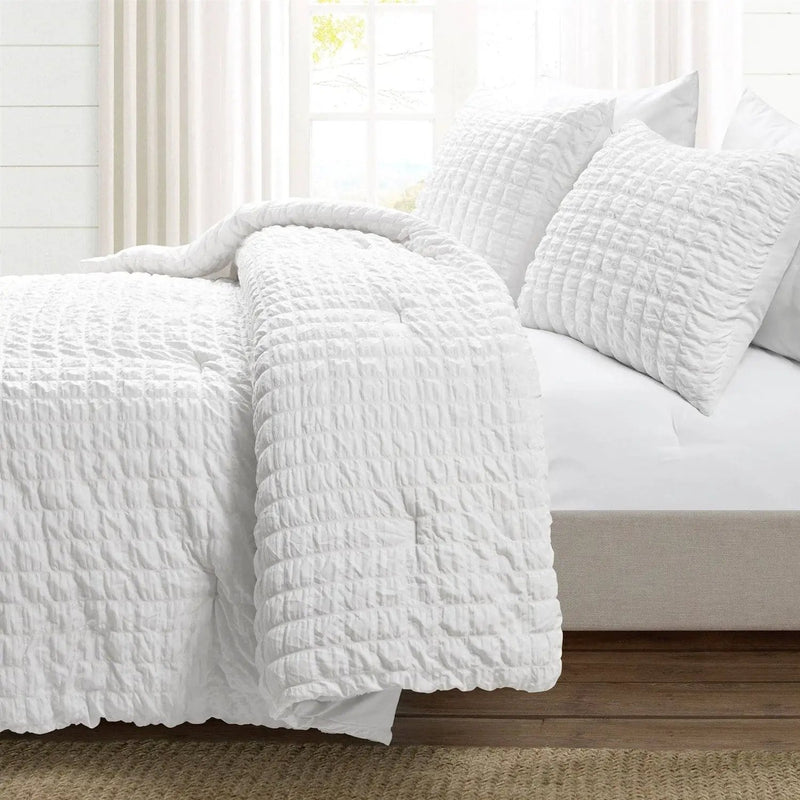King Size Crinkled Textured 3 Piece Comforter Set White by HomePacific