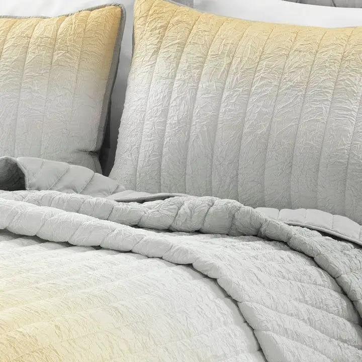 King size Yellow Orange Grey Lightweight Crinkle Fabric 3 Piece Quilt Set by HomePacific
