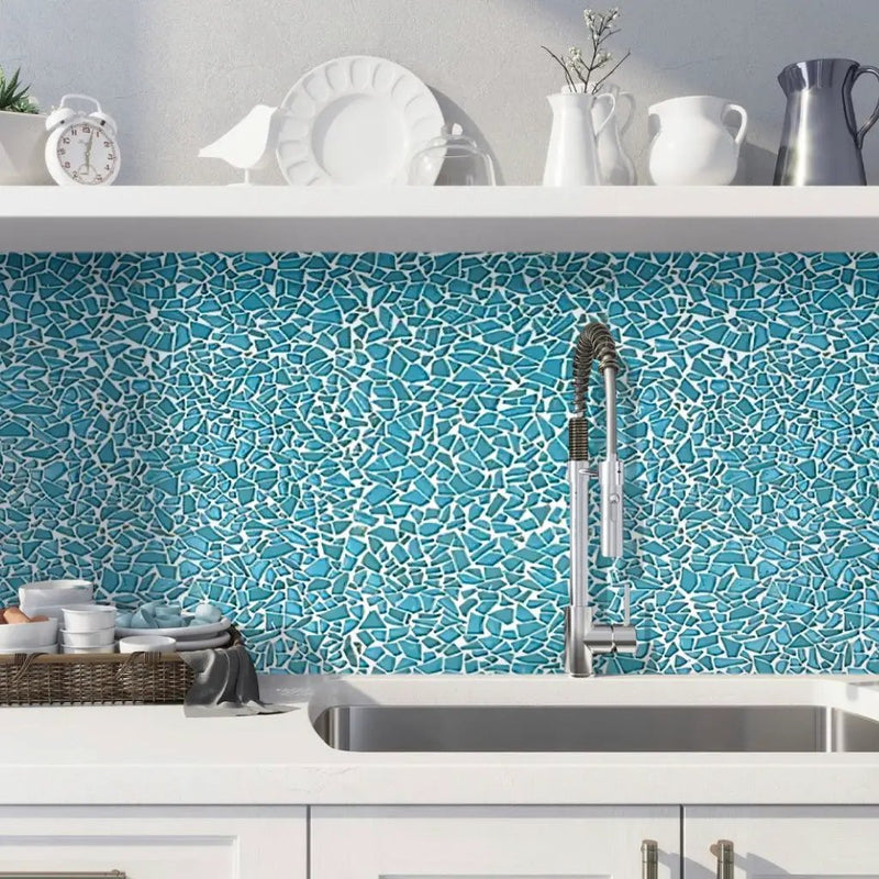 Sky Blue 11x11 Glossy Matte Multi-shaped Glass Mosaic Tile (5 pack, 4.36 sq ft/case) by Apollo Tile
