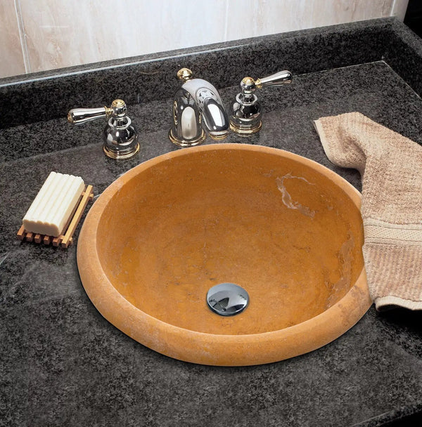 Golden Sienna Turkish Travertine Stone Vessel Sink - 16x6 Inch Round Honed and Filled