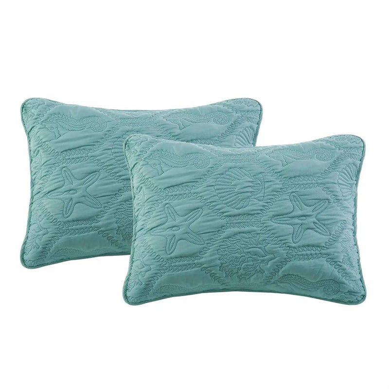 King Coastal Beach Starfish Seashell Seahorse Aqua Blue Teal 3-Piece Quilt Set by HomePacific