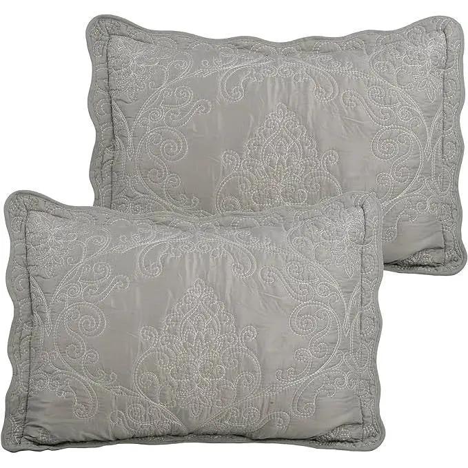 King size Ash Grey Damask Embroidered 4 Piece Oversized Bedspread Set by HomePacific
