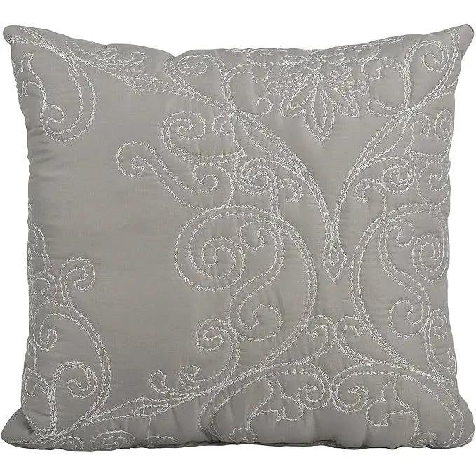 King size Ash Grey Damask Embroidered 4 Piece Oversized Bedspread Set by HomePacific