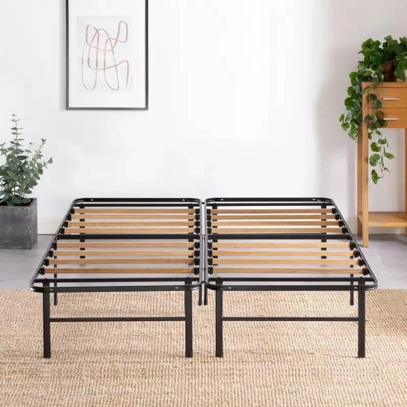 King size Metal Bed Frame with Bamboo Wood Slats by HomePacific