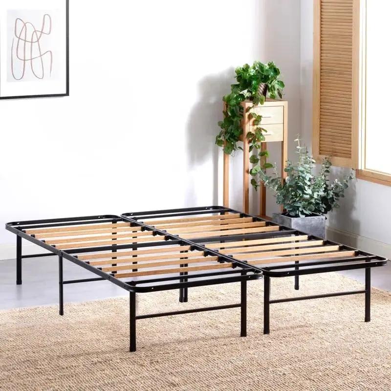 King size Metal Bed Frame with Bamboo Wood Slats by HomePacific