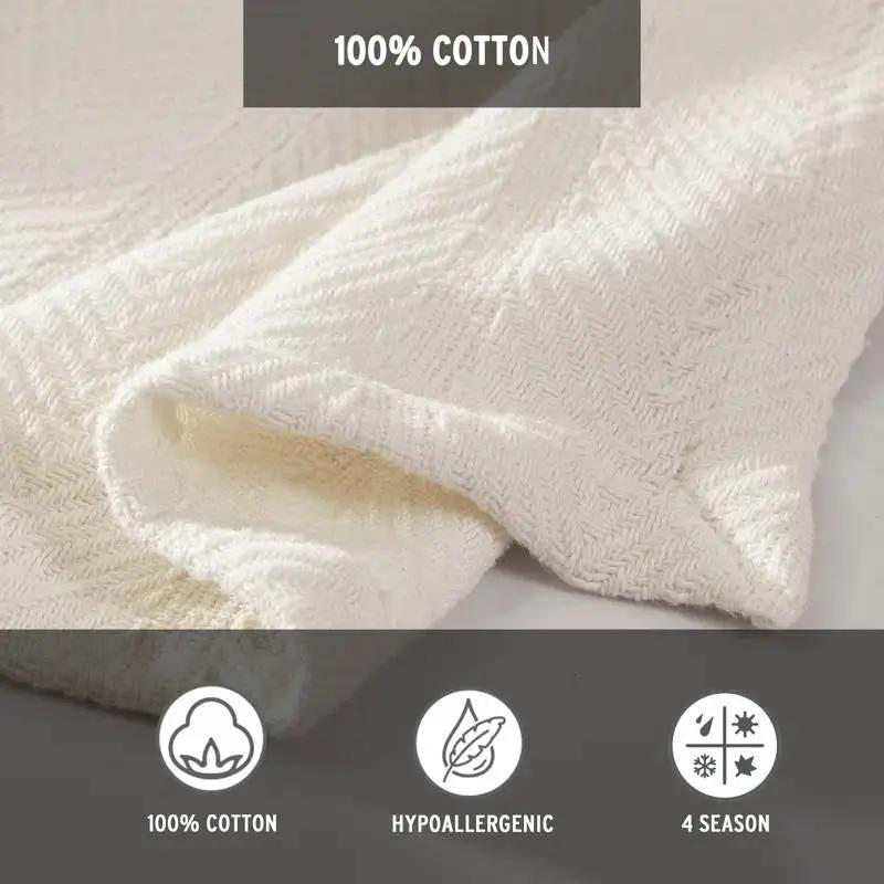 King size Cream Bone Lightweight 100-Percent Cotton Blanket - Machine Washable by HomePacific