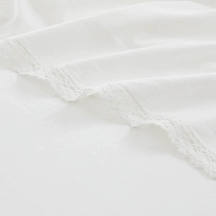 King Size 4 Piece 100-Percent Cotton Sheet Set in White with Lace Trim by HomePacific