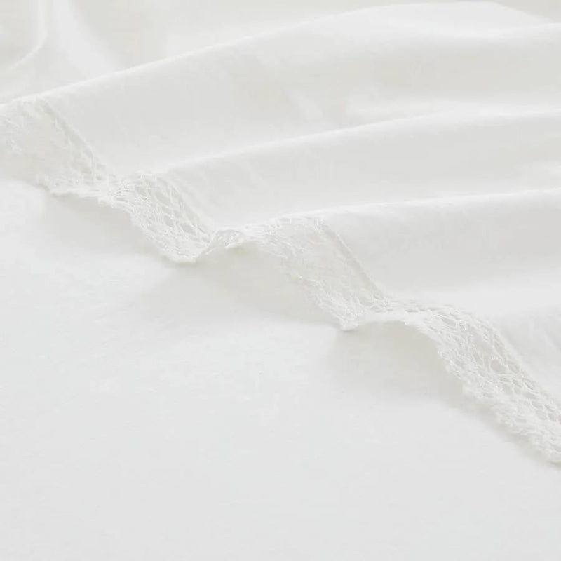 King Size 4 Piece 100-Percent Cotton Sheet Set in White with Lace Trim by HomePacific