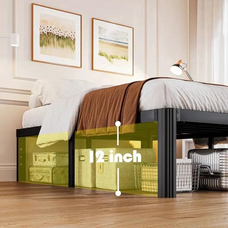 King size Heavy Duty Metal Bed Frame with Round Edge Legs - Headboard Compatible by HomePacific
