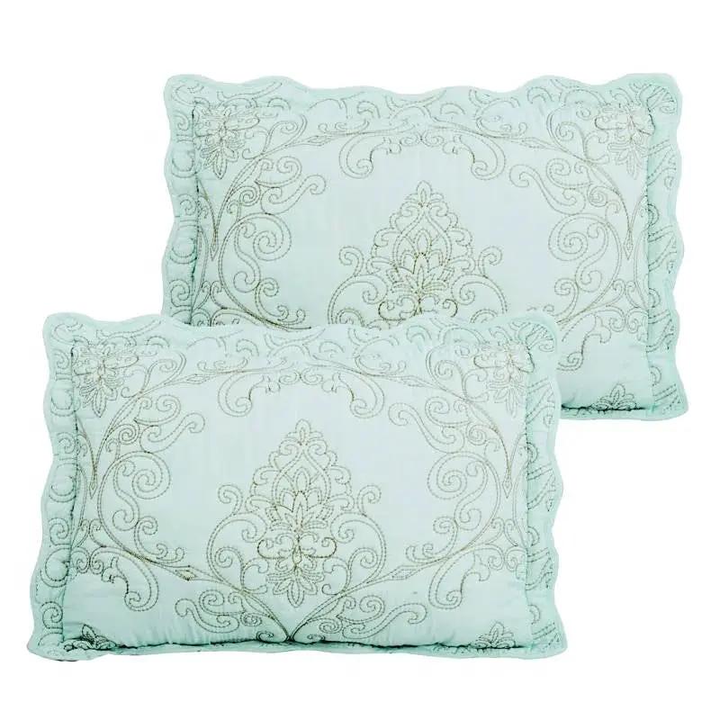 King size Light Blue Damask Embroidered 4 Piece Oversized Bedspread Set by HomePacific