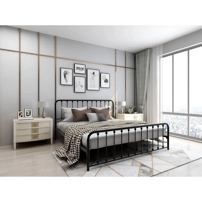 King Black Metal Platform Bed Frame with Rounded Corners Headboard Footboard by HomePacific