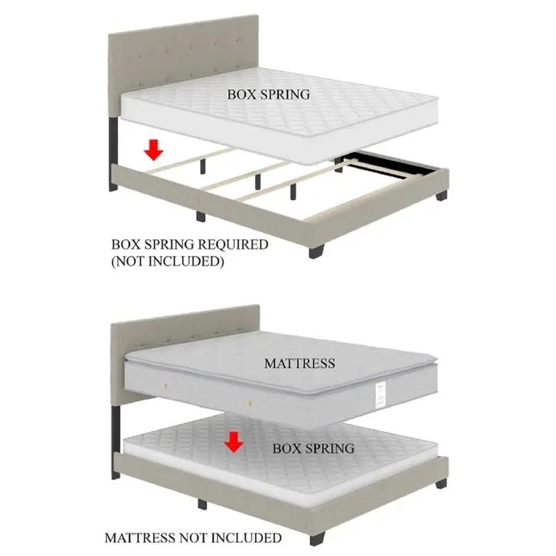 King size Gold Metal Canopy Bed with Upholstered Button-Tufted Headboard by HomePacific