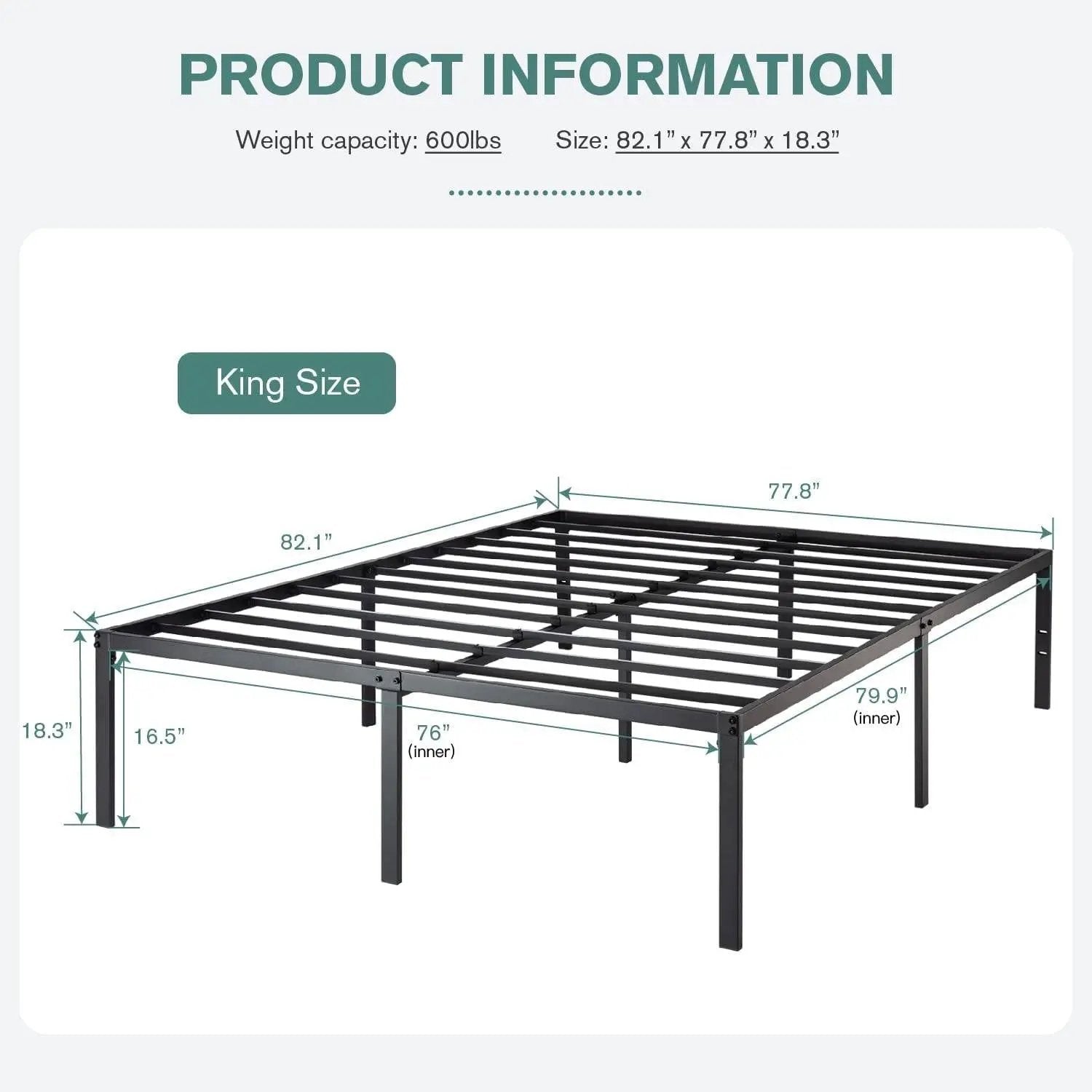 King 18-inch Metal Platform Bed Frame with Under-Bed Storage Space by HomePacific