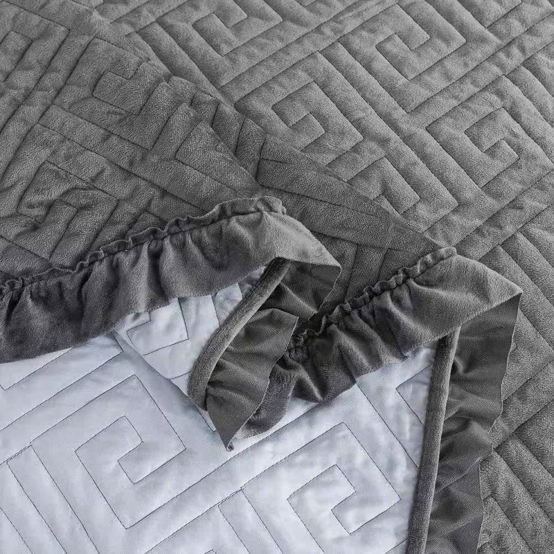 King Gray Charcoal Velvet Microfiber Polyester Reversible 3-Piece Quilt Set by HomePacific