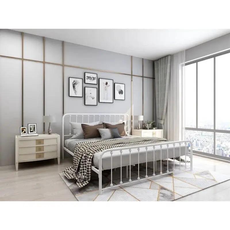 King White Metal Platform Bed Frame with Rounded Corners Headboard Footboard by HomePacific