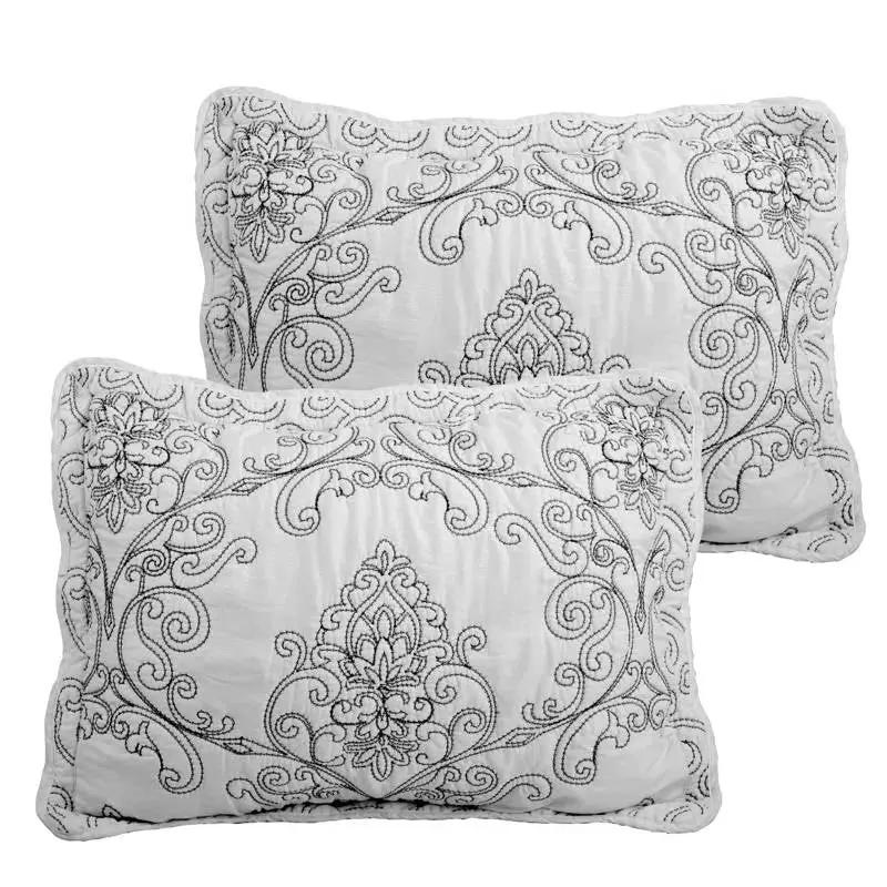 King size White Damask Embroidered 4 Piece Oversized Bedspread Set by HomePacific