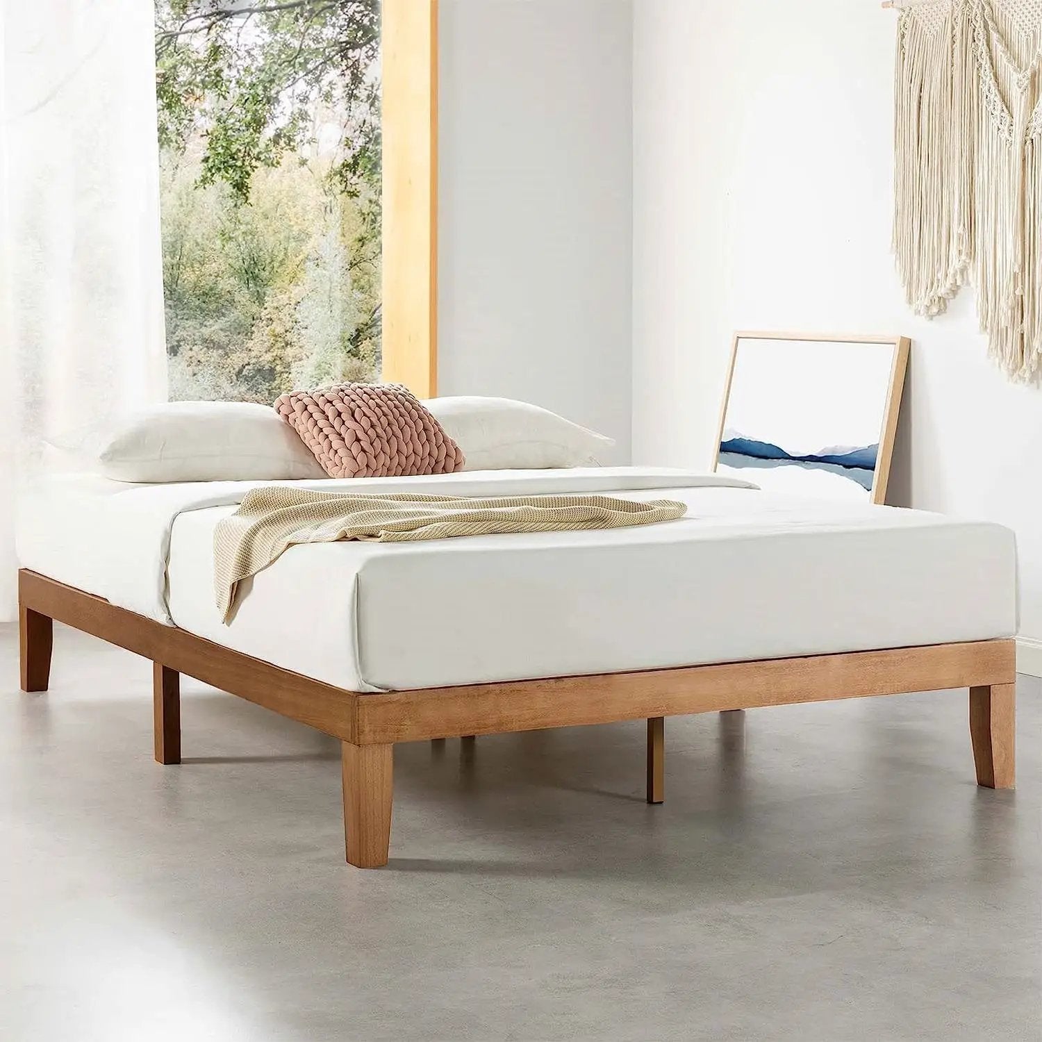 King size Solid Wood Platform Bed Frame in Natural Wooden Finish by HomePacific