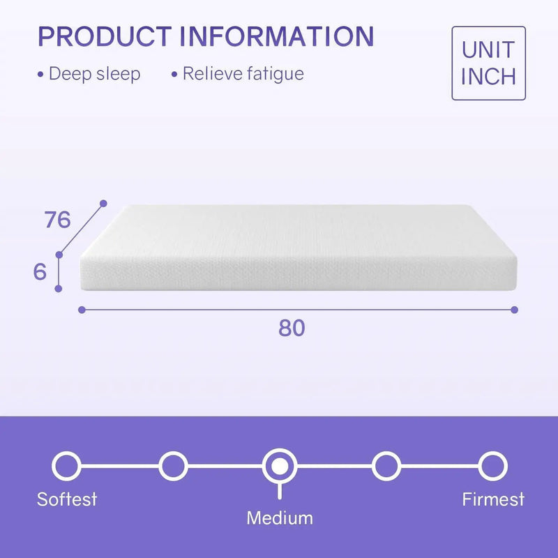 King size 6-inch Thick Medium Firm Cool Gel Memory Foam Mattress by HomePacific
