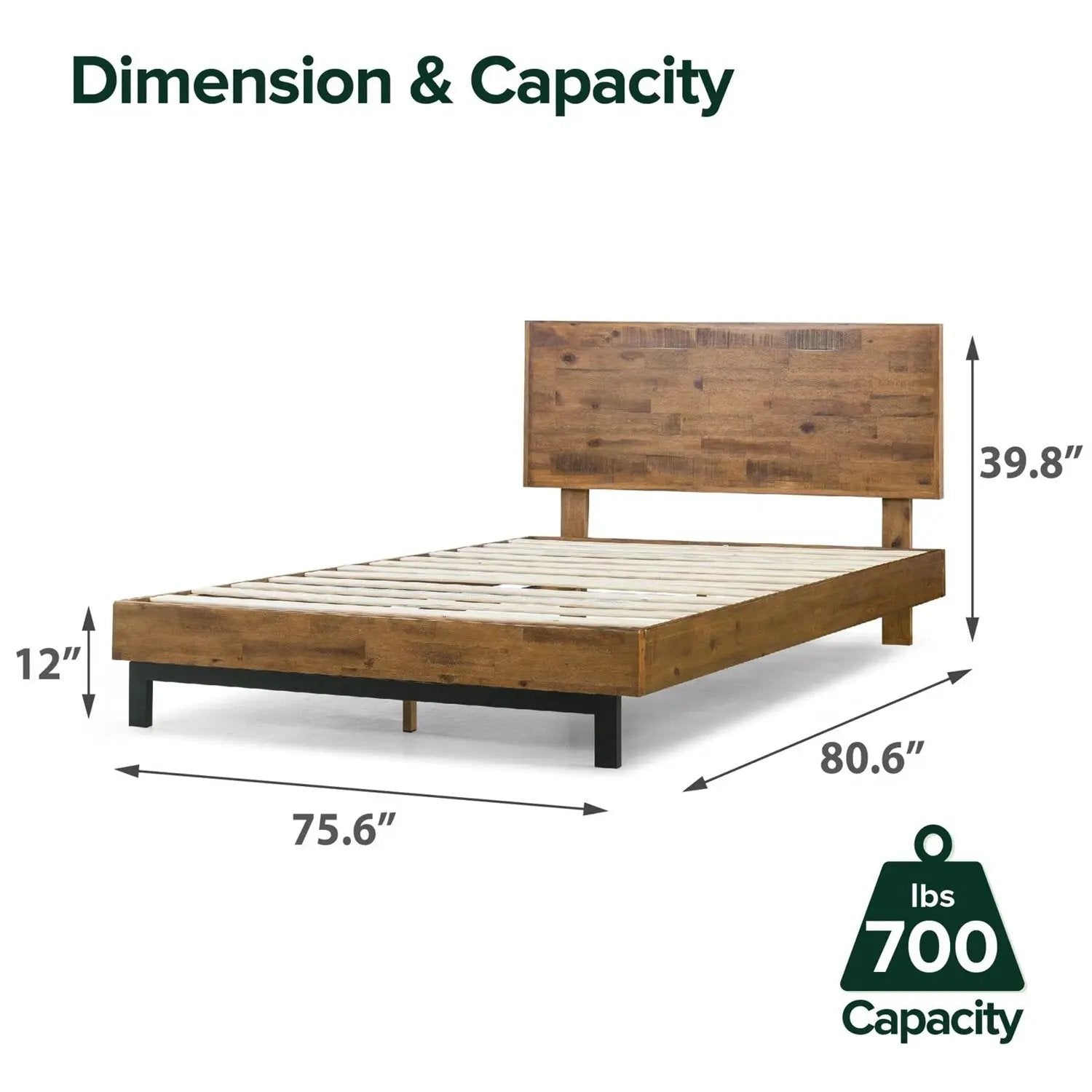 King Solid Wood Modern Platform Bed Frame with Adjustable Height Headboard by HomePacific