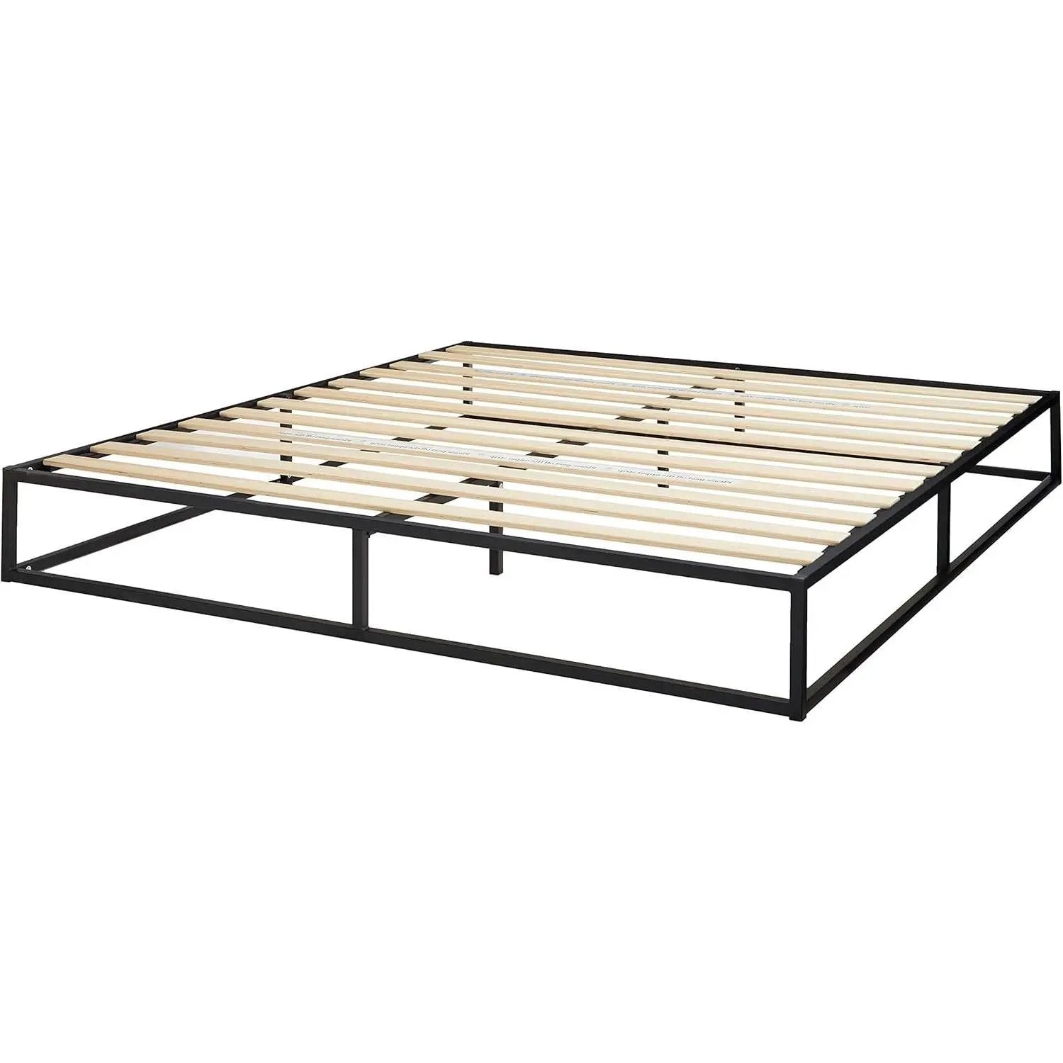 King size 10-inch Low Profile Modern Metal Wood Slat Platform Bed Frame by HomePacific