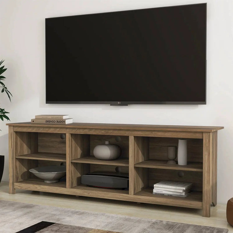 Farmhouse Style TV Stand with 6 Storage Compartments in Brown Oak Wood Finish by HomePacific