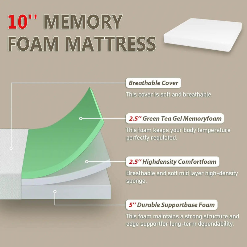 King size 10-inch Thick Medium Firm Cool Gel Memory Foam Mattress by HomePacific