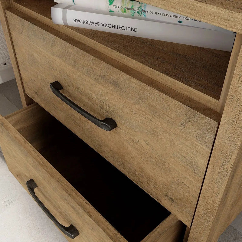 Modern Farmhouse 2-Drawer Nightstand Bedside Table in Brown Oak Wood Finish by HomePacific