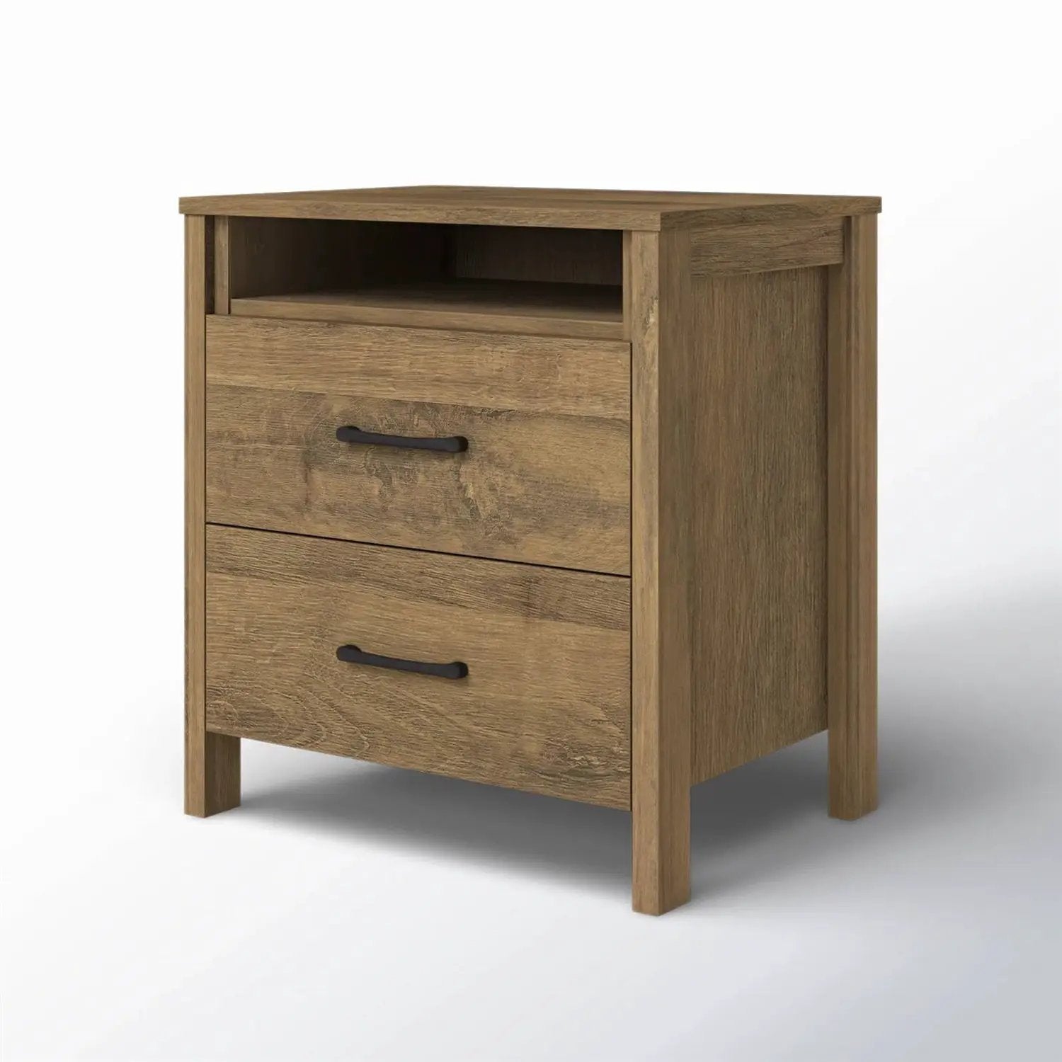 Modern Farmhouse 2-Drawer Nightstand Bedside Table in Brown Oak Wood Finish by HomePacific