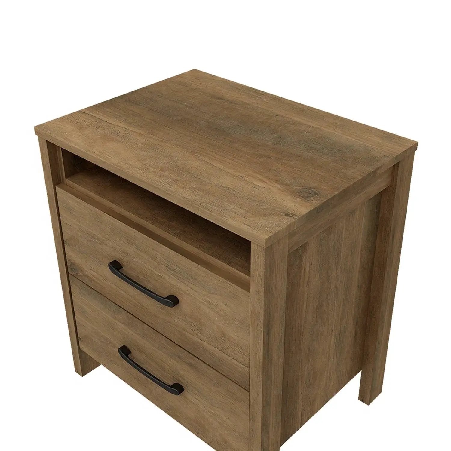 Modern Farmhouse 2-Drawer Nightstand Bedside Table in Brown Oak Wood Finish by HomePacific