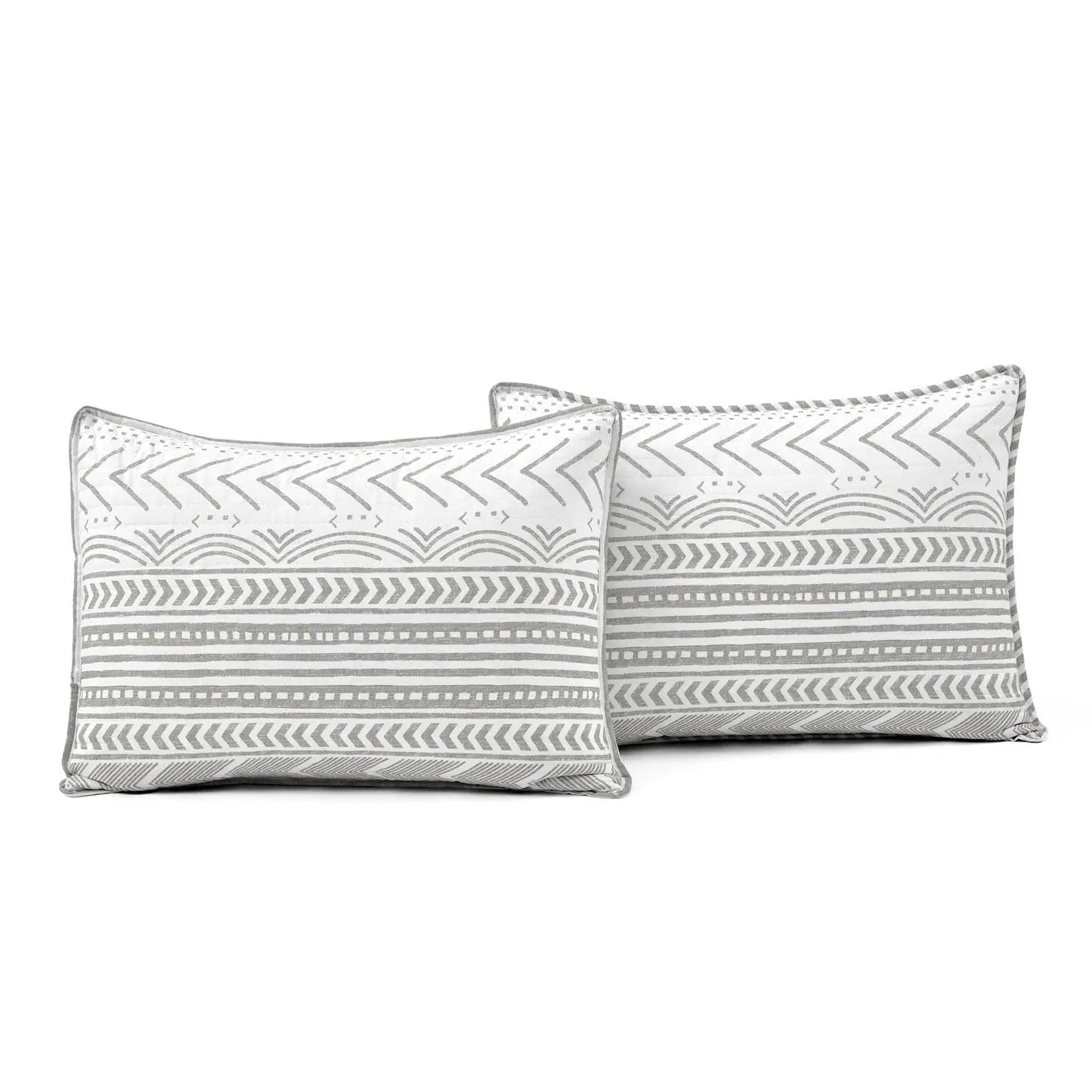 King size Scandinavian Chevron Grey White Reversible Cotton Quilt Set by HomePacific