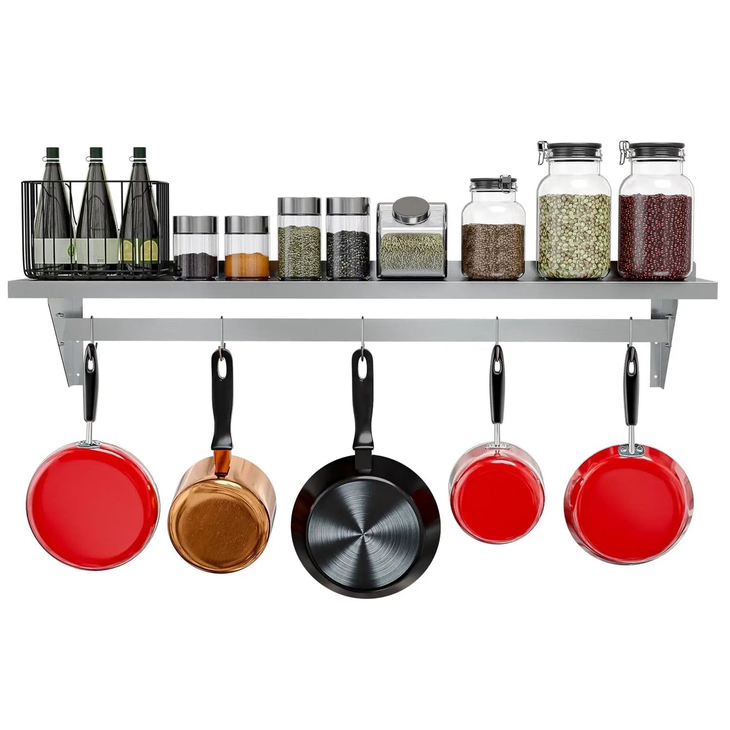 Stainless Steel Heavy Duty Wall Shelf with Pot Rack - 12 inches x 60 inches by HomePacific