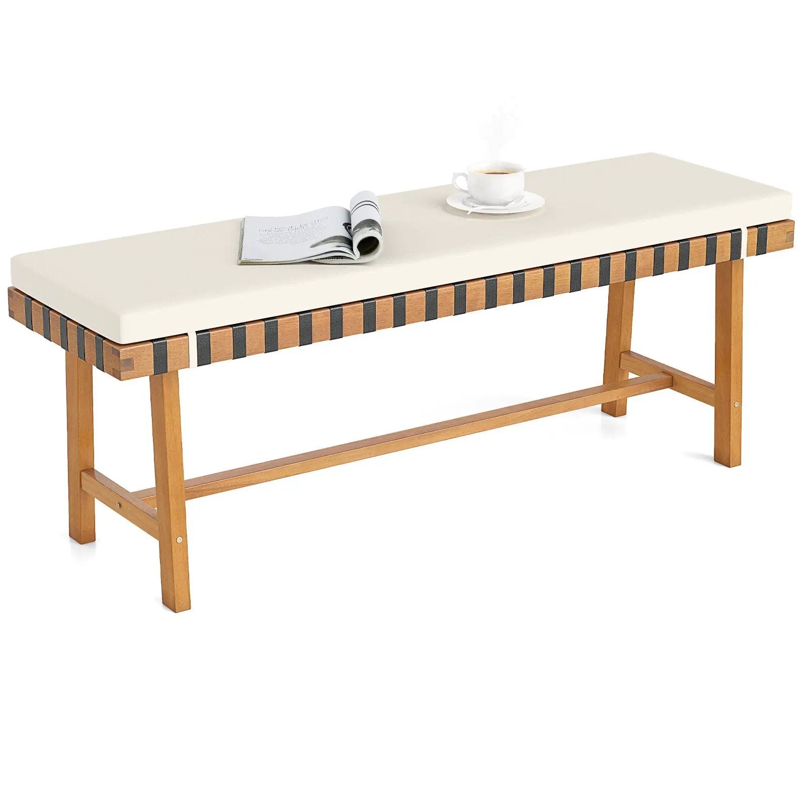 48 inch Acacia Wood Outdoor Bench with Thick Padded Seat Cushion by DirectDeals