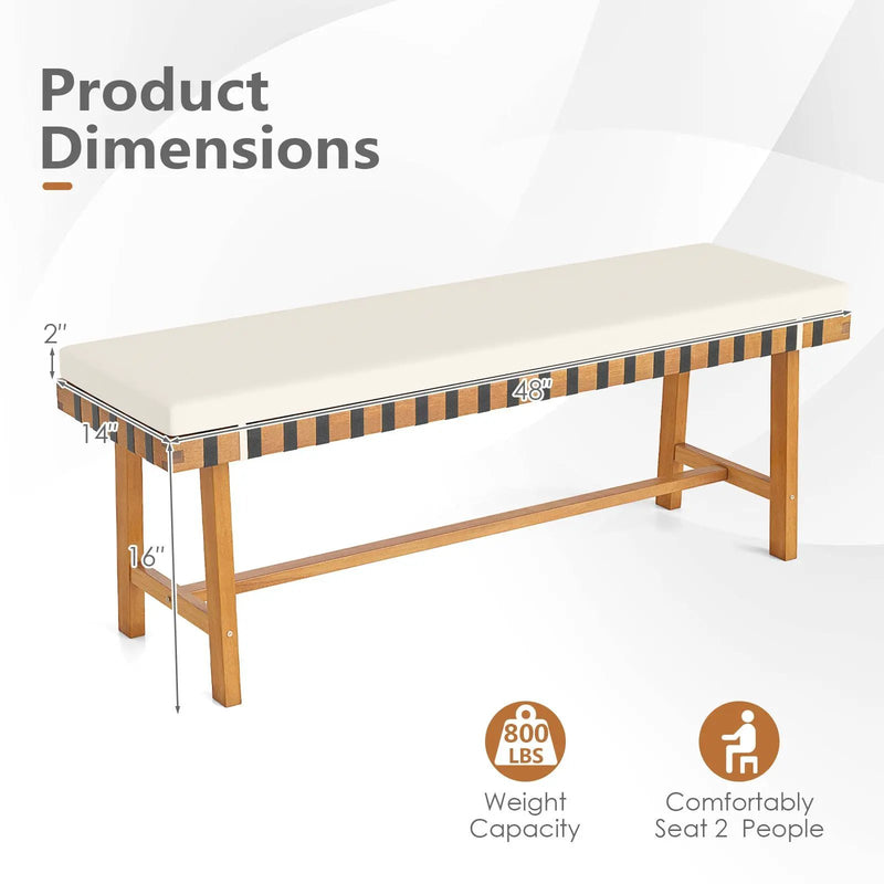 48 inch Acacia Wood Outdoor Bench with Thick Padded Seat Cushion by DirectDeals