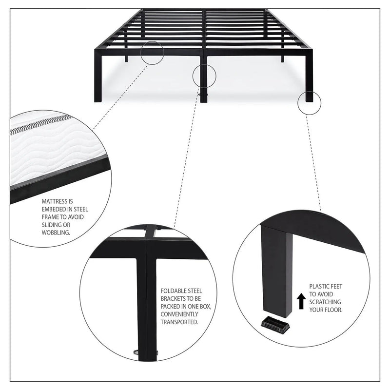 King size Sturdy Metal Platform Bed Frame - Holds up to 2,200 lbs by HomePacific